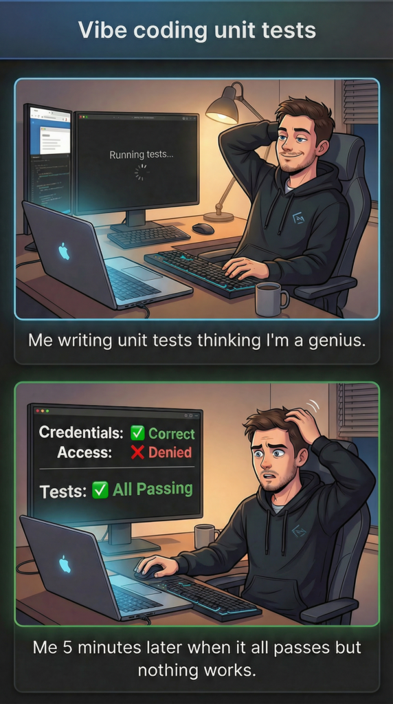 meme that shows unit tests with incorrect results